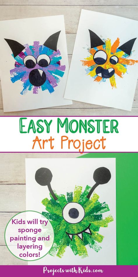 Halloween Arts And Crafts For Preschoolers, Preschool Halloween Activities Crafts, Colour Monster Art Activities, Easy Halloween Art Preschool, Halloween Arts And Crafts Preschool, Easy Halloween Art Projects For Elementary, Monster Craft Kindergarten, Monster Science Preschool, Monsters Inc Preschool Activities