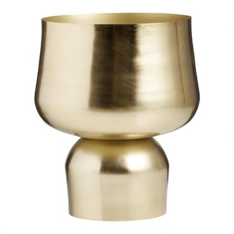 Brushed Gold Pedestal Floor Planter | World Market Hollywood Regency Dining Room, Gold Pedestal, Gold Planter, Eclectic Living, Cost Plus World Market, Plant Stands, Touch Of Gold, Neutral Rugs, World Market