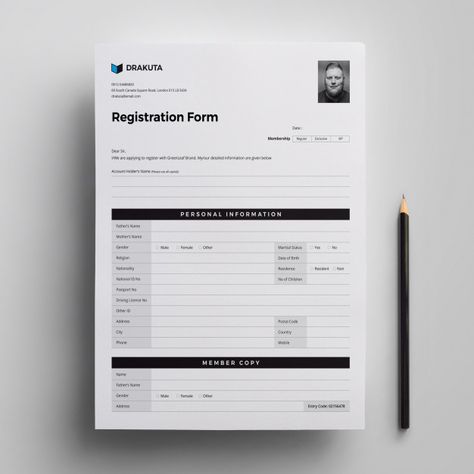 Registration Form #bill #businessinvoice #cleaninvoice #corporateinvoice #invoicedesign #invoicetemplate #invoices #officeinvoice #print #professionalinvoice #standardinvoice #stationary #graphicriver #creativemarket Paper Form Design, Registration Form Design Templates, Form Design Print, Form Design Layout, Sign Up Form Design, Application Form Design, Registration Form Design, Form Design Web, Business Branding Inspiration