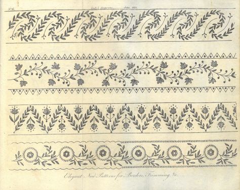 Embroidery Border Patterns, Elegant Embroidery Designs, Regency Embroidery, Toddler Tower, Diy Lace Trim, Border Patterns, Bubble Drawing, Corak Bunga, Filigree Pattern