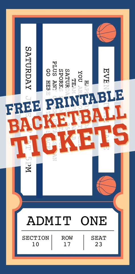 A personalizable basketball ticket template with heaps of space to add your own text. Basketball Game Ticket Gift Surprise, Basketball Ticket Template Free, Nba Tickets Surprise Ideas, Basketball Ticket Invitation, Surprise Basketball Tickets Gift Ideas, Basketball Jersey Template Printable, Free Basketball Printables Templates, Basketball Invitations Birthday Free Printable, Printable Basketball Template