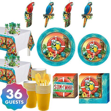 Margaritaville Party Supplies - Summer Party | Party City Jimmy Buffett Party Decorations, Margaritaville Party Theme, Margaritaville Decor Party, Jimmy Buffet Themed Party, Margaritaville Birthday Party, Margaritaville Themed Party, Margaritaville Theme Party, Margaritaville Party Decorations, Margaritaville Party Outfit