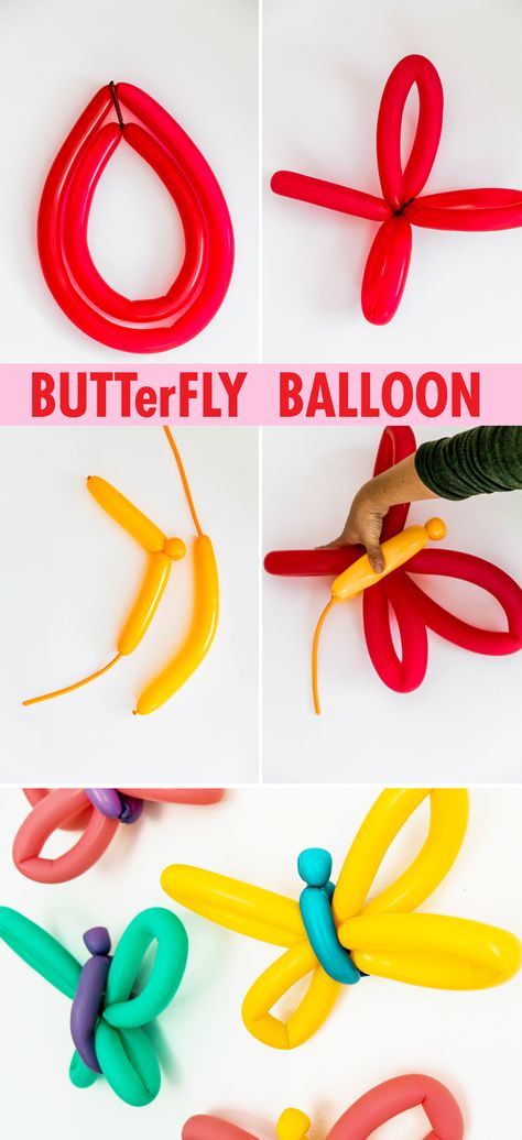 Easy Butterfly Balloon Animal Step by Step Butterfly Balloon Animal, Balloon Animals Easy, Easy Balloon Animals, Butterfly Balloon, Balloon Craft, Ballon Animals, Easy Butterfly, Twisting Balloons, Butterfly Balloons