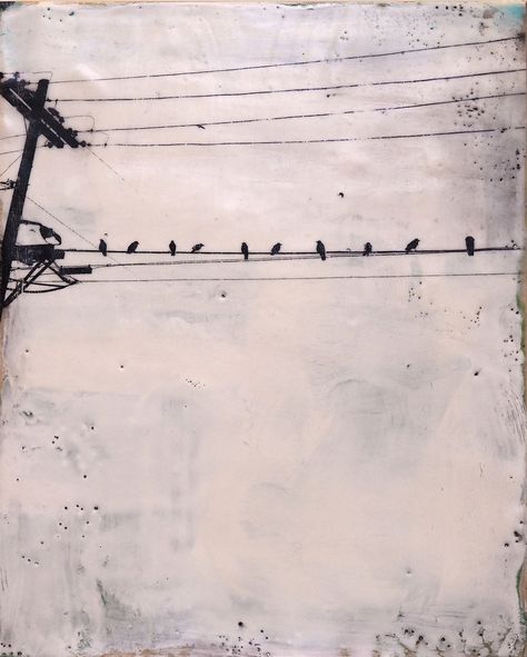 Bird On Wire Silhouette, Birds On Wire Painting, Two Birds On A Wire, Telephone Pole, Charcoal Paint, Birds On A Wire, Pole Art, Wax Art, Wire Drawing