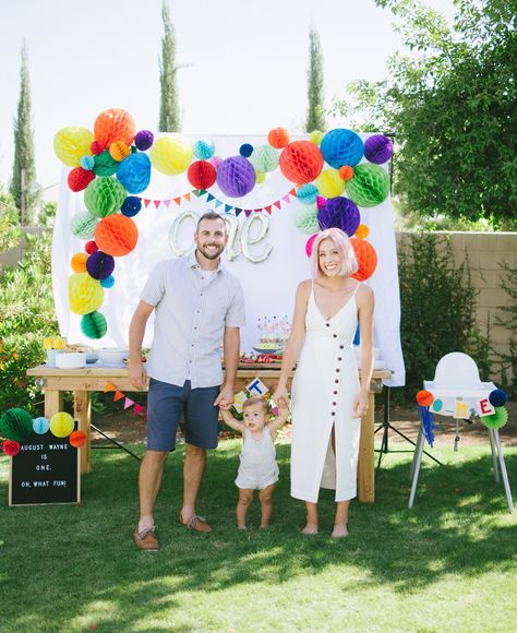 1st Birthday Colour Theme, First Birthday Party Rainbow, Confetti First Birthday Party, Primary Colors Birthday Party, Rainbow One Year Old Party, Boy Rainbow Birthday Party, Colorful First Birthday Boy, One Is Fun Birthday Party Boy, Colourful Birthday Decorations