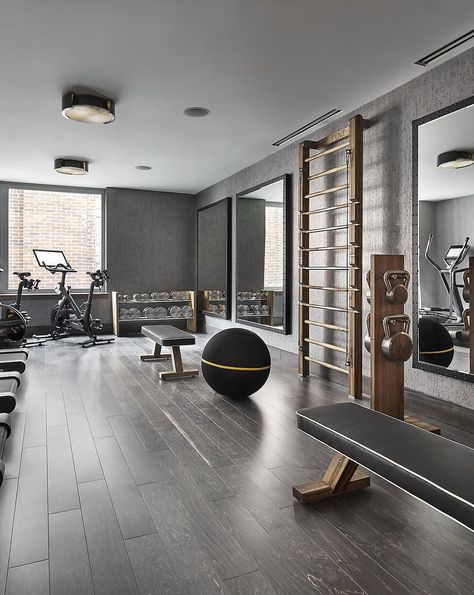 Luxury Fitness Home Gym Equipment and for Personal Studio. Dumbbells, Wal Bar, Exercise bench and kettlebells. Small Space Home Gym, Ruang Gym, Luxury Fitness, Dream Home Gym, House Gym, Home Gym Flooring, Basement Gym, Gym Room At Home, Gym Interior