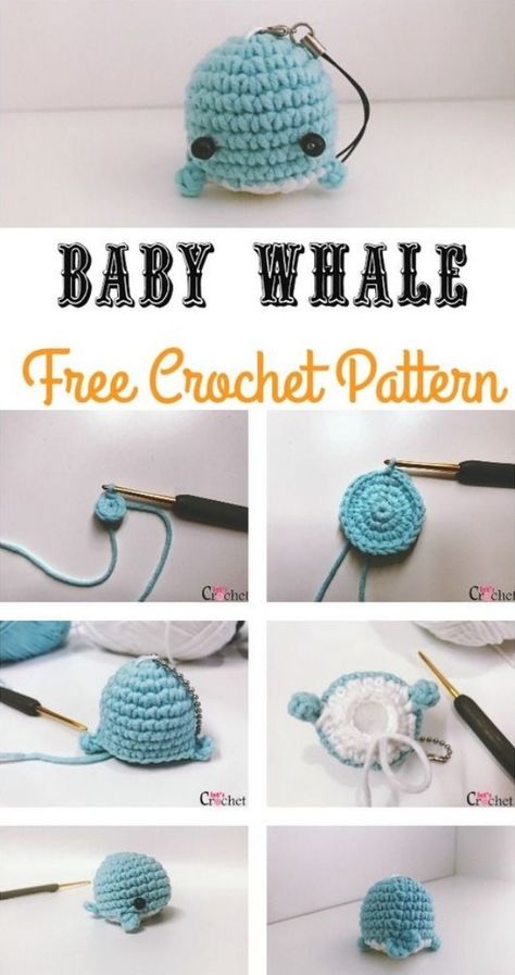 Whale Crochet Keychain, Crochet Amigurumi Whale, Whale Pattern Crochet, Crochet Beginners Projects, Whale Amigurumi Pattern Free, Printable Crochet Patterns Free, Tiny Crochet Patterns, Crochet Easy Ideas, Easy Amigurumi Free Pattern Beginner