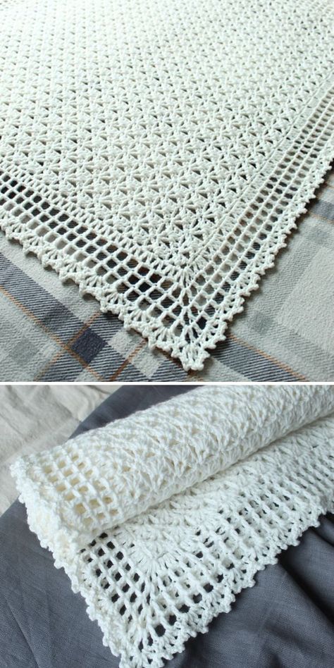 Baby Blankets in Light Colors - Free Crochet Patterns Crocheted Bedspreads Pattern, Baby Blankets Crochet Pattern, Baby Girl Crochet Blanket Free Pattern, Crochet Filet Blanket Patterns, One Color Crochet Baby Blanket, Crochet Spring Baby Blanket Free Pattern, Free Crochet Patterns Baby Blankets, Lacey Baby Blanket Crochet Patterns Free, Heirloom Blanket Crochet