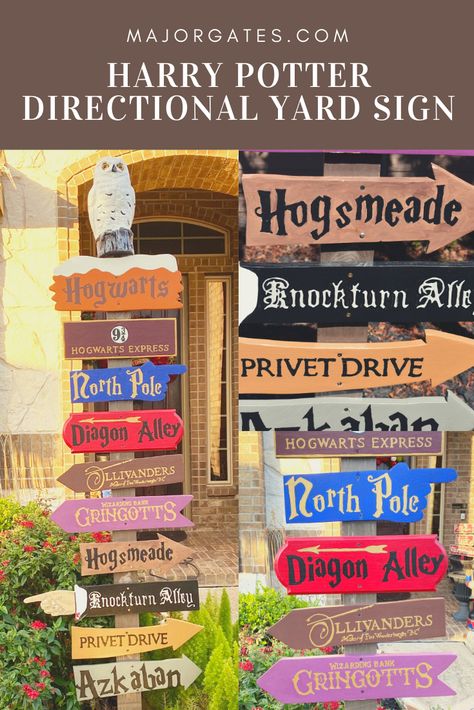 Diy Harry Potter Signs, Harry Potter Directional Signs Printable, Harry Potter Party Signs, Harry Potter Directional Signs, Harry Potter Signs Printable, Cricut Harry Potter Projects, Hogwarts Garden, Harry Potter Signs Wooden, Harry Potter Cricut Projects