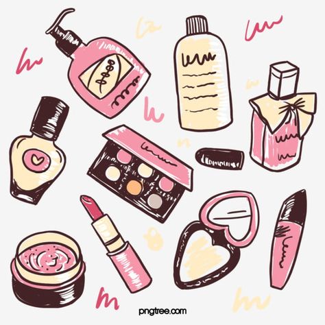 cosmetics,cosmetic,eye shadow box,lipstick,toner,sunscreen cream,liquid foundation,dark brown,pink,hand clipart,cartoon clipart,drawn clipart,makeup clipart,line clipart,lipstick clipart,beauty clipart Croquis, Lipstick Clipart, Makeup Png, Cosmetics Illustration, Makeup Clipart, Paper Makeup, Makeup Backgrounds, Skin Care Aesthetic, Spring Skin