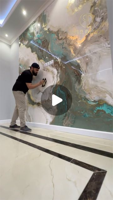 2.7M views · 91K likes | Sherzod Raximov on Instagram: "Application of Venetian plaster with gilding. Abstract stone effect" Venetian Wall Paint, Marble Wall Art Living Room, Media Wall Paint Ideas, Marble Accent Wall Living Room, Venetian Plaster Accent Wall, Venetian Plaster Media Wall, Faux Venetian Plaster Walls Diy, Venician Plaster Walls, Faux Plaster Walls Diy