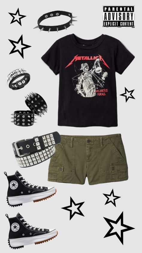 🤘🏻🎸🎧 #metallica#metalhead#summer #outfitinspo Metallica, Grunge Outfits, Oufit Ideas, Baggy Style, Mall Goth, School Shopping, Fitness Inspo, To My Daughter, Vision Board