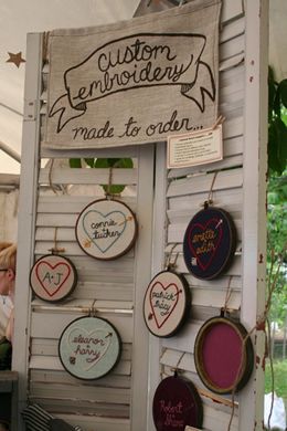 Knew I drove those shutters across the country for a reason! Embroidery Hoop Display Craft Fair, Embroidery Craft Fair Display, How To Display Embroidery, Embroidery Display Ideas, Shutter Display, Display Embroidery, Craft Stall Display, Craft Fair Table, Booth Diy