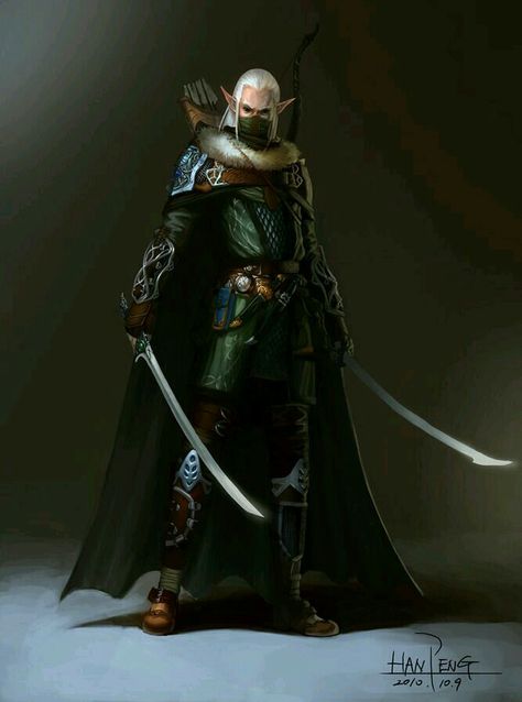 Dual swords Ranger Rpg, Elf Ranger, Dnd Elves, Male Elf, Elf Warrior, Heroic Fantasy, Wood Elf, Longbow, High Elf