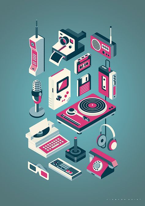 Retro Technology on Behance Systems Art, Retro Technology Aesthetic, Pc Drawing, Retro Technology, Technology Theme, Retro Tech, Tech Aesthetic, Picture Gallery Wall, Retro Gaming Art