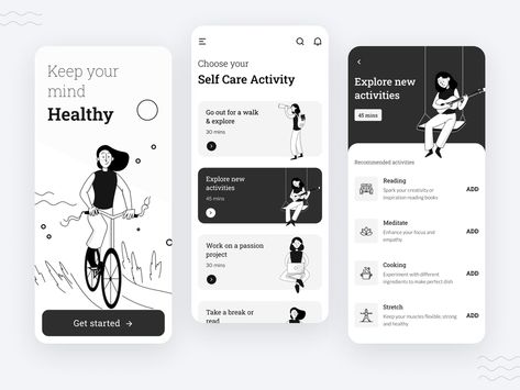 Self Care App by Yugal Mahajan for Nickelfox on Dribbble Diary App Design, Simple App Design, Self Care App, Creative App Design, Wellness App, Journal App, Ui Ux 디자인, App Design Layout, Desain Ui