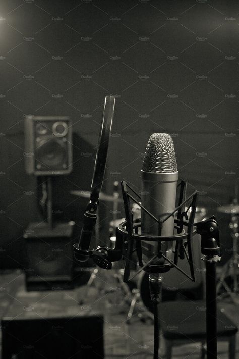 microphone at recording studio by musicphoto on @creativemarket Recording Podcast Aesthetic, Music Recording Aesthetic, Mucisian Aesthetic, Musicians Aesthetic, Recording In Studio, Recording Studio Aesthetic, Studio Rekaman, Home Recording Studio Setup, Recording Studio Setup