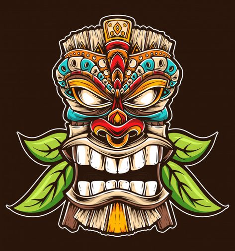 Tiki mask vector | Premium Vector #Freepik #vector #logo #icon #cartoon #drawing Mascaras Tiki, Tiki Tattoo Ideas, Tiki Logo, Tiki Maske, Totem Tiki, Deco Surf, Tiki Hawaii, Tiki Tattoo, Tiki Faces