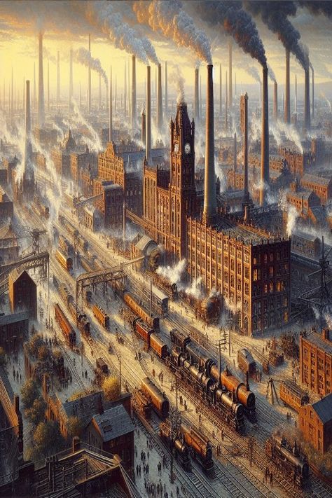 Revolutionary Industrial District Check more: https://paintlyx.com/revolutionary-industrial-district/ Industrial Revolution, Architecture, Wallpapers, Industrial District, Cityscape