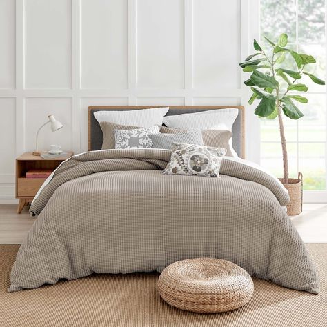 Bamboo Duvet Cover, Beige Waffle Bedding, Sage And Beige Bedding, Taupe Duvet Cover, Cream Color Bedding, Scandinavian Bedding 2 Duvets, Cozy Duvet Covers, Double Duvet On Bed, Bedroom Comforter Ideas