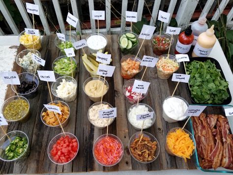 Build Your Own Hot Dog Party Croissant Bar Ideas, Hot Dog Bar Birthday Party, Barbecue Hot Dogs, Hot Dog Bar Ideas Birthdays, Hot Dogs Bar Ideas, Gourmet Hot Dog Toppings Ideas, Hot Dog Bar Ideas Toppings, Hot Dog And Hamburger Bar, Build Your Own Burger Bar Ideas