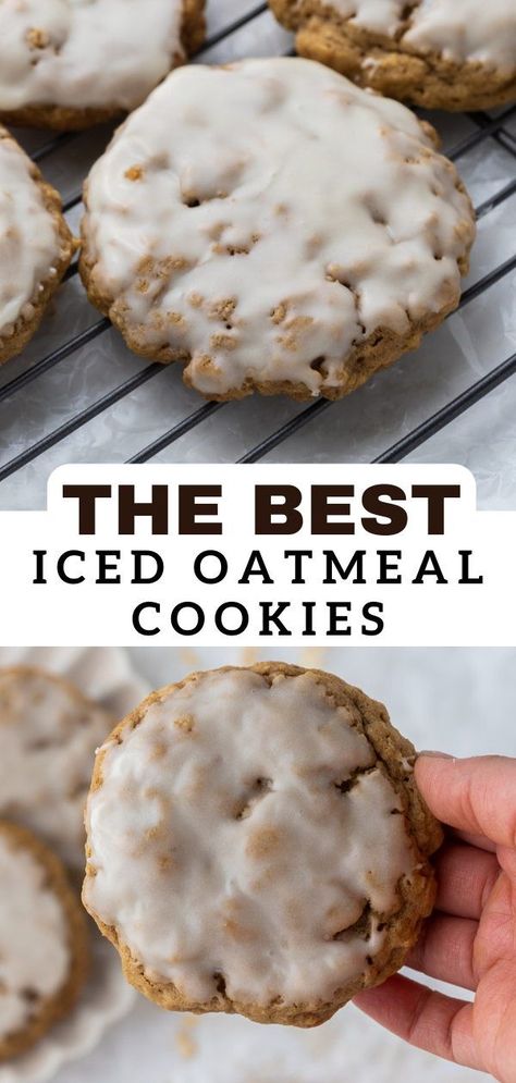 These Crumbl iced oatmeal cookies are inspired by the popular American cookie company. They are made with a thick and chewy oatmeal cookie topped with a smooth and crunchy vanilla sugar glaze. It is absolutely perfect! Essen, Pie, Oat Cookies Healthy, Cookies Air Fryer, Chewy Oatmeal Cookie, Air Fryer Banana, Banana Oat Cookies, Iced Oatmeal Cookies, American Cookie