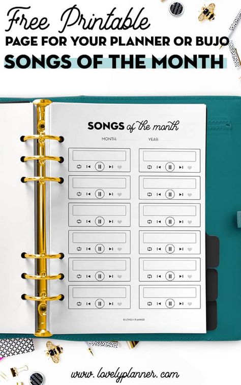 Playlist Bullet Journal, Music Tracker, Bullet Journal Playlist, Bullet Journal Tracking, Journal Pages Printable, Music Journal, Habit Tracker Bullet Journal, Monthly Printable, Planner Tracker