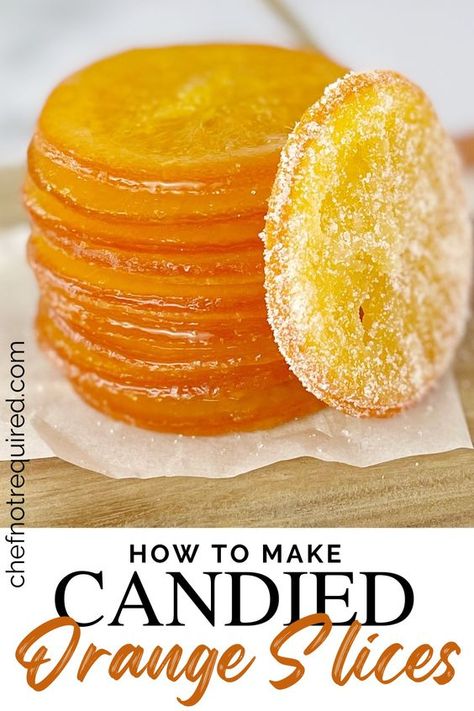 These candied orange slices are super quick and easy to make at home. Great for cake decoration, or make chocolate dipped candied orange slices for your next party! I will show you how to make candied orange slices, they are much easier than you think! Chicolate Cake, Candied Orange Slices, Candied Orange, Sweet Decoration, Candied Orange Peel, Flavored Sugar, Sorbet Recipes, Slices Recipes, Edible Gifts