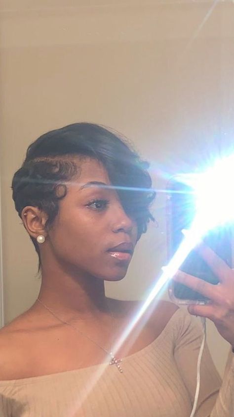 Finger Waves With Undercut, Very Short Black Hairstyles, Cute Short Haircuts For Black Women, Pixie Cut Hairstyles For Black Women, Finger Waves Short Hair Pixie Cuts, Low Haircuts For Black Women, Pixie Haircut Brown Hair, Ginger Pixie Haircut Black Women, Curly Pixie Cuts Black Women