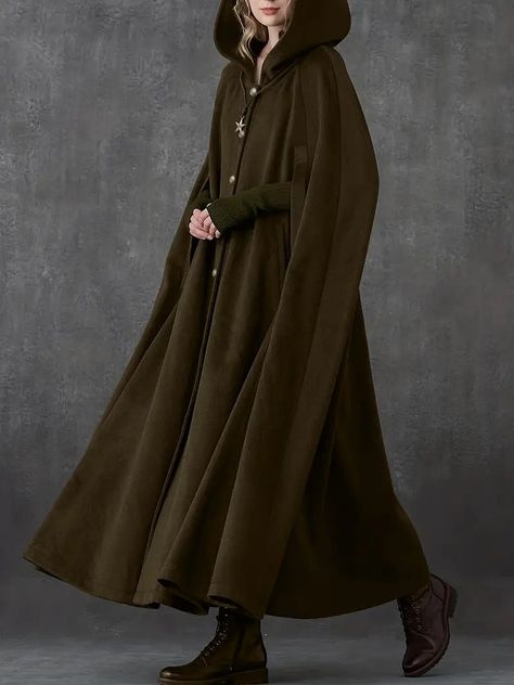 Women's Elegant Coat Plus Size Solid Cape Sleeve Button Up - Temu Nordic Outfit, Cloak Clothing, Wool Cloak, Winter Cloak, Medieval Cloak, Cape With Hood, Cloak Coat, Hooded Wool Coat, Medieval Woman