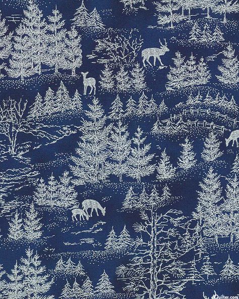 Yuki - Winter Pastures - Midnight Blue/Silver Natal, Winter Blue Background, Blue Christmas Illustration, Winter Pattern Wallpaper, Winter Graphic Design, Christmas Wallpaper Blue, Winter Motifs, Winter Moodboard, Blue Christmas Background