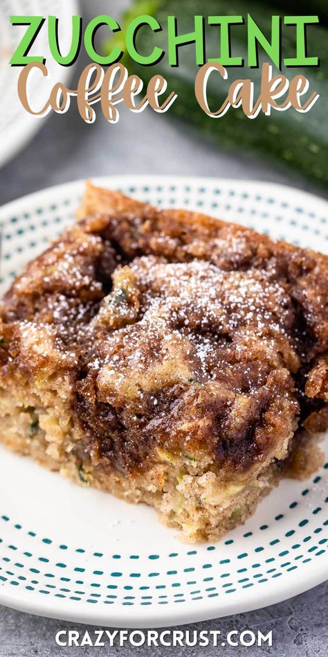 Cinnamon Zucchini Coffee Cake - this easy coffee cake recipe is filled with zucchini! It tastes like apples once it's cooked and is a great way to use up your extra crop! Vegan Zucchini Cake, Coconut Zucchini Bread Recipes, Breakfast Zucchini Boats, Baking With Summer Squash, Apple Zucchini Cake, Zucchini Bread Variations, Eggless Zucchini Recipes, Large Zucchini Recipes Baking, Zucchini And Banana Bread Recipes