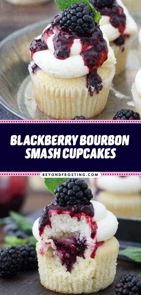 Bourbon Cupcake Recipe, Boozy Cake Flavors, Vanilla Bourbon Cake, Blackberry Cobbler Cupcake, Bourbon Bacon Cupcakes, Cocktail Inspired Cupcakes, Brownie Recipes With Alcohol, Peach Bourbon Cupcakes, Vanilla Bourbon Cupcakes