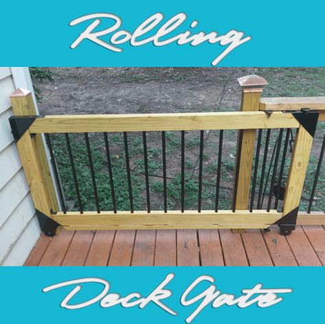 Rolling Deck Gate » Famous Artisan Wood Porch Gate, Gate For Pool Deck, Diy Gate For Porch, Sliding Gate On Deck, Gate On Deck Stairs, Outdoor Deck Gate Ideas, Gates For Decks Stairs, Dog Gate For Deck, Porch Gates For Dogs Diy