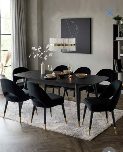 Table Styling Dining, Black Dining Room Table, Dinning Tables And Chairs, تصميم الطاولة, Wooden Dining Table Designs, Dining Room Wallpaper, Minimalist Dining Room, Grey Dining Room, Table Farmhouse