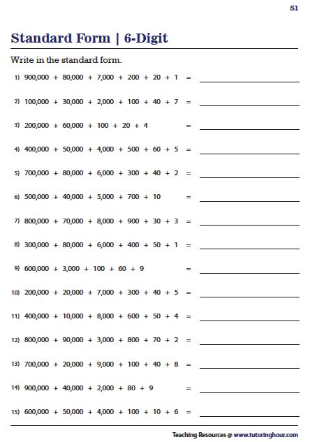 Writing 6-Digit Numbers in the Standard Form Standard Form Worksheets, Standard Form Math, Science Teacher Quotes, Expanded Form Worksheets, 4th Grade Reading Worksheets, Grade 6 Math Worksheets, Math Fact Worksheets, Fun Math Worksheets, First Grade Math Worksheets