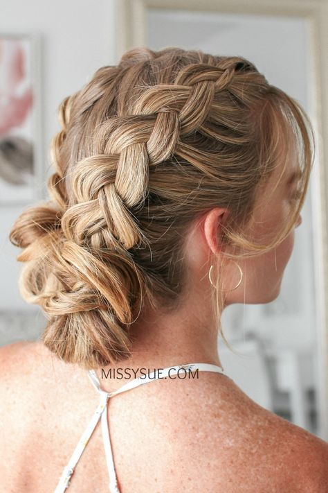 Prom Hairstyles Updos Buns, Braided Updo With Bangs, Dutch Braid Bun, Dutch Braid Updo, Two Dutch Braids, Cute Prom Hairstyles, Double Dutch Braid, Fancy Braids, Dutch Braid Hairstyles