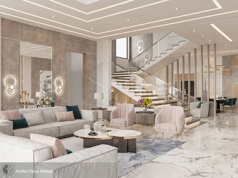 Mansion Living Room, Mansion Living, Luxury Mansions Interior, Stairs In Living Room, Luxury Living Room Decor, Elegant Living Room Decor, التصميم الخارجي للمنزل, Luxury House Interior Design, Home Stairs Design