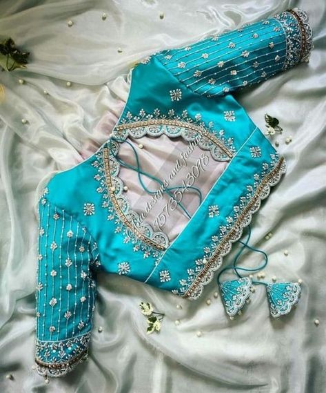 Latest 50 New Design Saree Blouse Back Patterns To Try in 2023 Latest Silk Blouse Designs, Latest Blouse Patterns, Embroidery Blouse Saree, Rajasthani Mehndi, Maggam Blouse, Blue Blouse Designs, Peacock Embroidery, Designs Blouse, Latest Bridal Blouse Designs