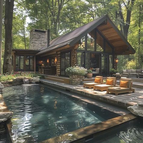 Dream Place.❤😍 - Log Home Designs Zen Yard, Secluded House, Modern Mountain Cabin, Mountain Home Exterior, Log Home Designs, Mountain Vacation, A Frame House Plans, Modern Mountain Home, Mountain House Plans