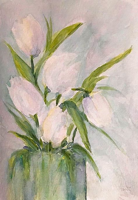 White Tulip Watercolor, White Tulips Painting, White Tulip Bouquet, Tulips Watercolor, Tulip Drawing, Lavender Paint, Tulip Garden, Tulip Painting, Watercolor Tulips