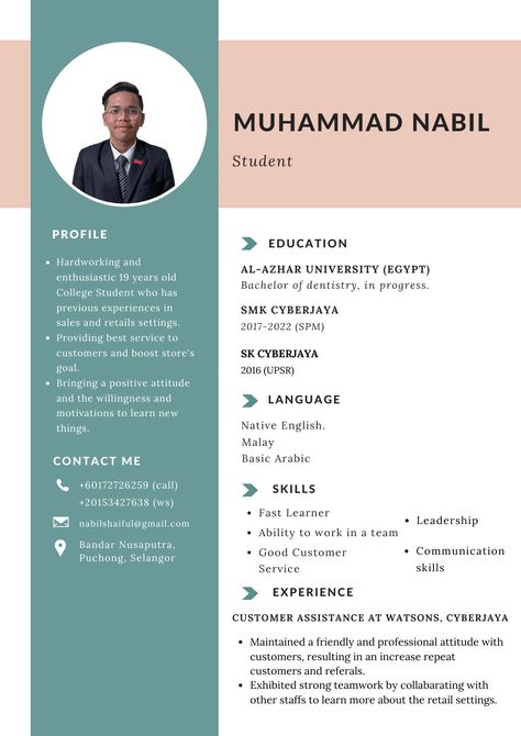 Cv Design Student, Pastel, Internship Resume Student, Cv Examples Student, Cv For Students Without Experience, Cv Student, Resume For Students, Cv For Students, Student Cv Examples