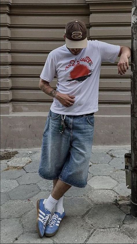 Baggy Clothes Men, Jean Shorts Men Outfit, Shorts Men Outfits, Baggy Outfit Men, Shorts Men Outfit, Baggy Outfits Men, Jean Shorts Men, Summer Streetwear Men, Mens Outfits Streetwear