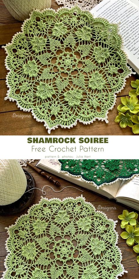 Mandalas, Green Crochet Patterns Free, St Patrick Crochet, St Patricks Crochet Patterns, Crochet St Patrick’s Day, St Patrick’s Day Crochet, Crochet St Patricks Day Patterns Free, Crochet Shamrock Free Pattern, St Patricks Day Crochet