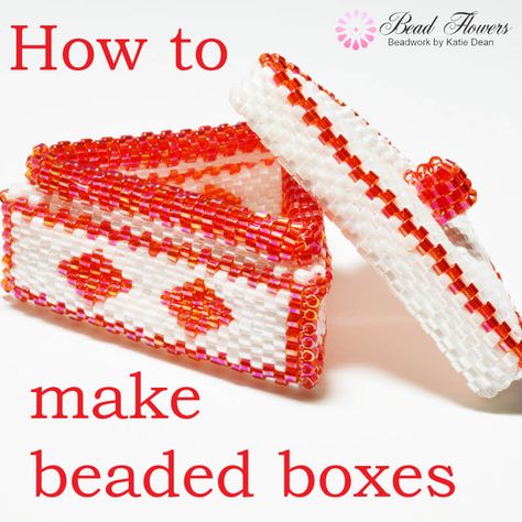 How to make beaded boxes Beaded Boxes Pattern Free, Right Angle Weave, Beaded Boxes, Beading Patterns Free, Box Patterns, Beading Techniques, Diy Basket, Free Boxes, Flat Shapes