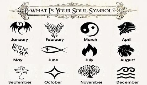 What Is Your Soul Symbol, According to Your Birth Month - Spiritualify Month Tattoos Symbols, September Birth Symbols, Month Symbols Tattoo, September Symbols Tattoo, Soul Symbol Birth Month, Attraction Tattoo Symbols, Birth Symbols By Month, Birth Tattoo Ideas Symbols, Birth Symbol Tattoo