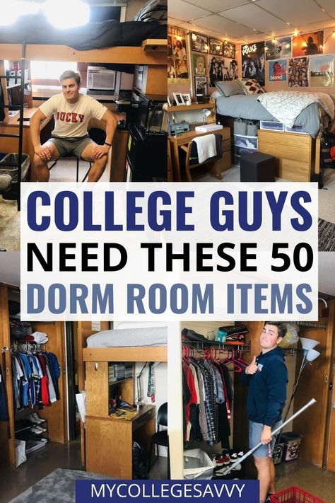 Moving into college soon? Here are our top dorm room essentials for guys that can help make your dorm the perfect place to live. College Wardrobe Organization, Dorm Room Ideas For Guys Minimalist, College Dorm Closet Organization Ideas, Dorm Hacks For Guys, Dorm Room Gifts For Guys, College Dorm Guys, Dorm Must Haves For Guys, Dorm Medicine Kit, Door Room Essentials