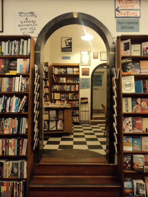 City Lights Bookstore San Francisco, Idealistic Aesthetic, San Francisco Aesthetic, Jane Mcdonald, City Lights Bookstore, Mermaid Song, School Places, Cozy Places, Library Aesthetic