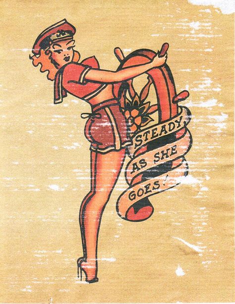 sailor jerry pin up - Google Search Tattoo Old School, Vintage Tattoos, Pinup Tattoos, Marine Tattoos, Navy Tattoos, Sailor Tattoos, Pin Up Girl Tattoo, Sailor Tattoo, Sailor Jerry Tattoos