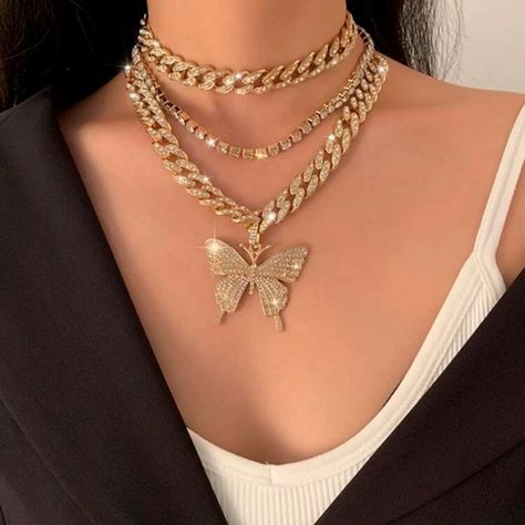 luxjewelryka Chunky Gold Chain Necklace, Necklace Combo, Chunky Gold Chain, Thick Chain Necklace, Y2k Jewelry, Multi Strand Beaded Necklace, Double Chain Necklace, Gold Chain Choker, Arrowhead Necklace